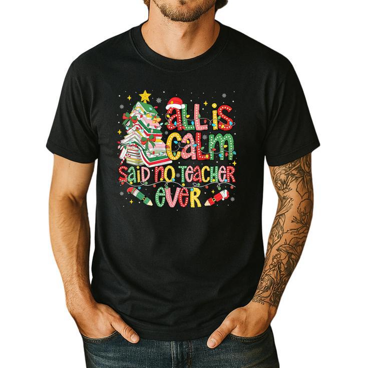 Book Tree All Is Calm Said No Teacher Ever Christmas Men's Casual T-Shirt