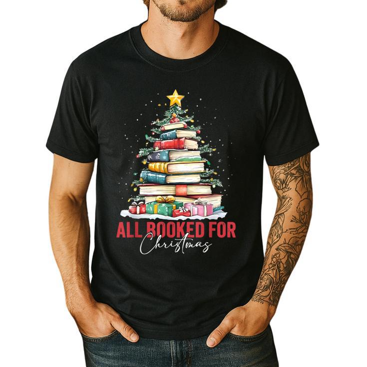 All Booked For Christmas Xmas Tree Teacher Holiday Pajamas Men's Casual T-Shirt