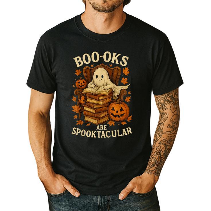 Books Are Spooktacular Ghost Book Reading Halloween Teachers Men's Casual T-Shirt