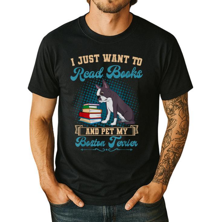 Boston Terrier American Gentleman Bibliophile Book Lover Men's Casual T-Shirt