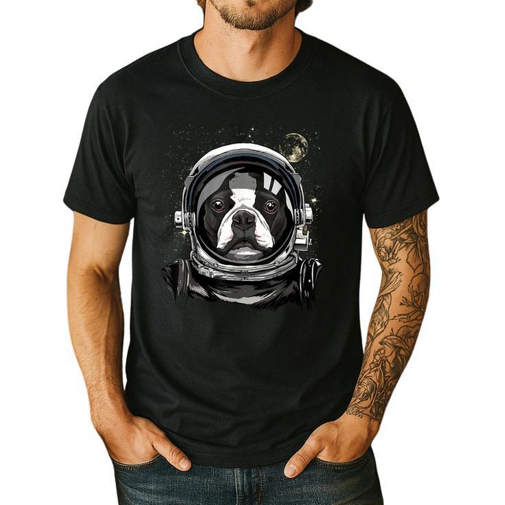 Boston Terrier Astronaut Shirt Spaceman Dog Space Lover Men's Casual T-Shirt