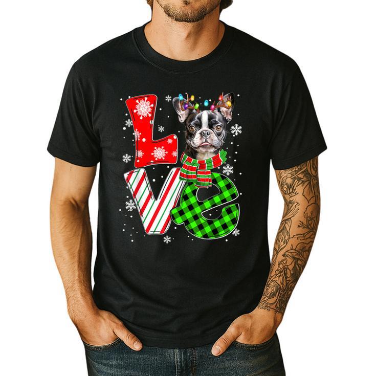 Boston Terrier Christmas Tree Lights Santa Dog Xmas For Men Women Kids Men's Casual T-Shirt