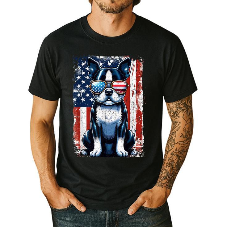 Boston Terrier Dog American USA US Flag Pets Vintage Outfit Men's Casual T-Shirt