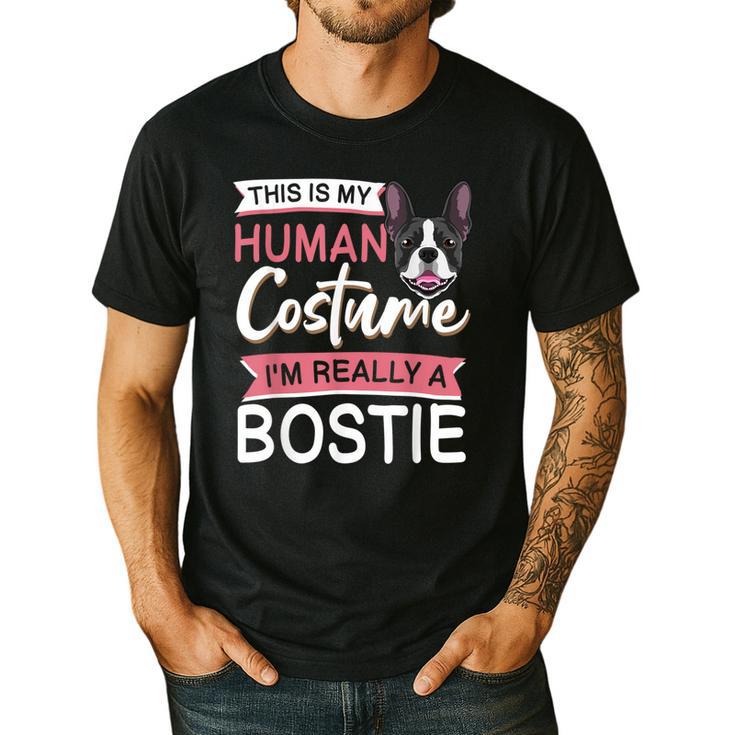 Boston Terrier Dog Bostie Halloween Costume Dog For Kids Men's Casual T-Shirt