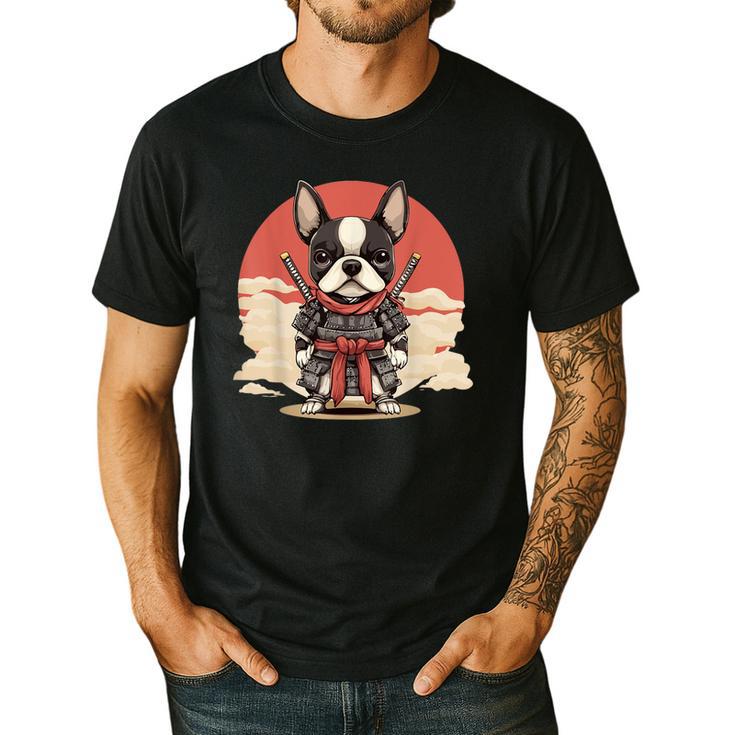 Boston Terrier Dog Japanese Style Samurai Dogs Men's Casual T-Shirt