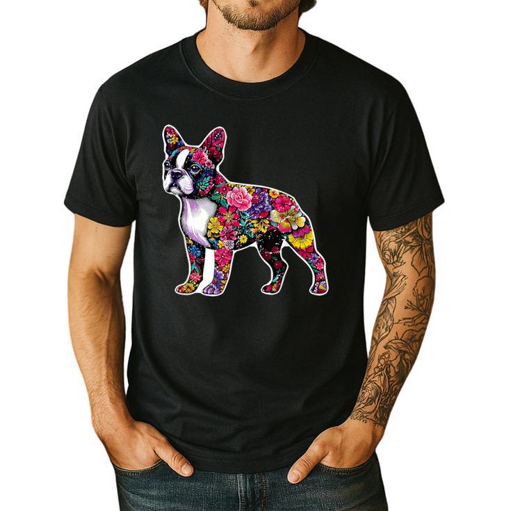 Boston Terrier Floral Dog Lover Vintage Distressed For Men Women Kids Men's Casual T-Shirt