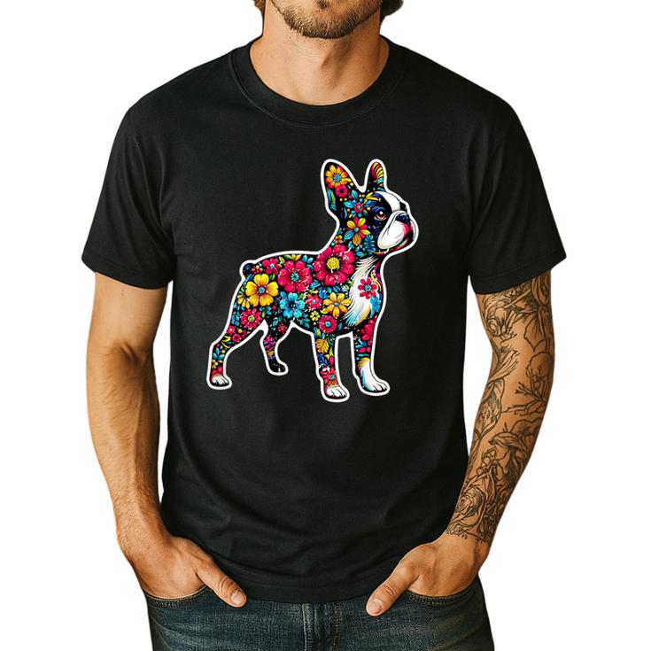 Boston Terrier Floral Vintage Dog Mom Distressed Men Women Kids Men's Casual T-Shirt