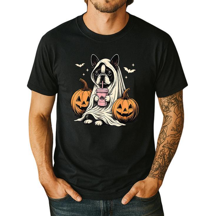 Boston Terrier Ghost Boo Halloween Costume Spooky Season Men's Casual T-Shirt