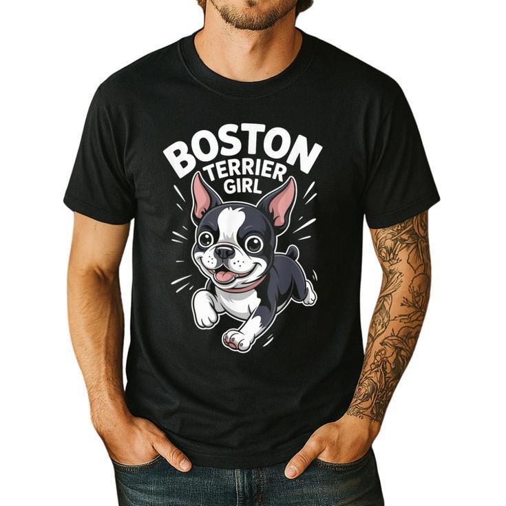 Boston Terrier Girl Cute Cartoon For Dog Owners Pet Terrier Men's Casual T-Shirt