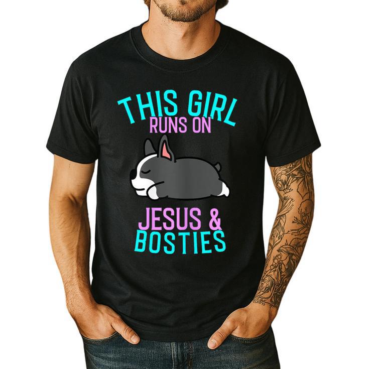 Boston Terrier This Girl Runs On Jesus And Boston Terriers Men's Casual T-Shirt