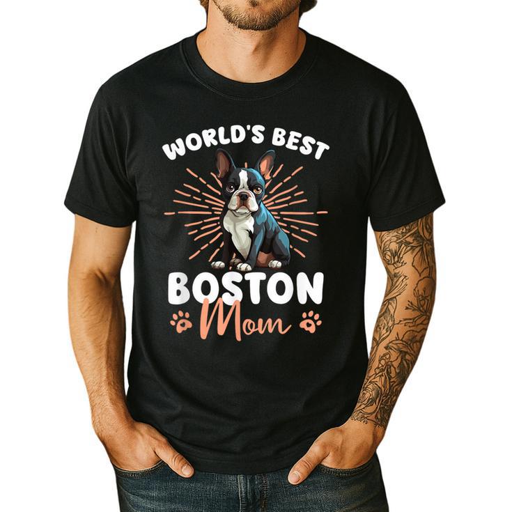 Boston Terrier Groovy World's Best Boston Mom Men's Casual T-Shirt