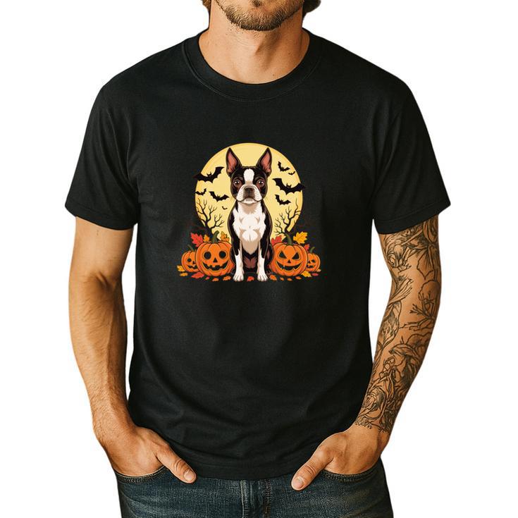 Boston Terrier Halloween Dog Lover Pumpkin Costume Men's Casual T-Shirt