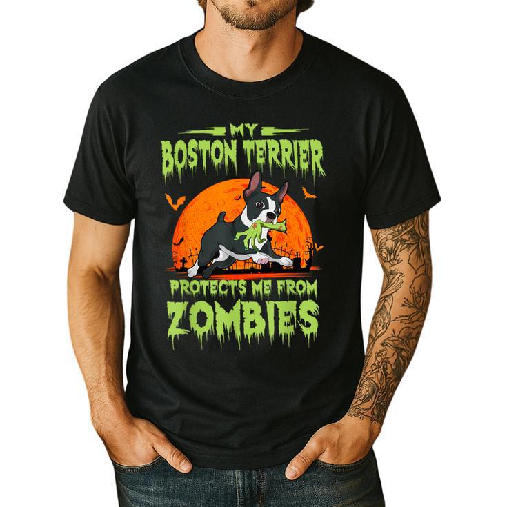 Boston Terrier Halloween Zombie American Gentleman Dog Lover Men's Casual T-Shirt