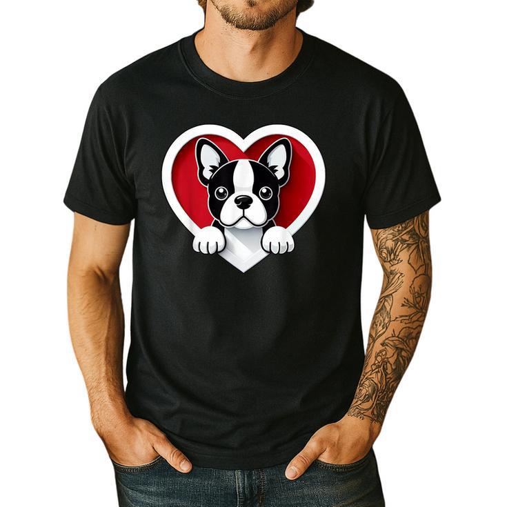 Boston Terrier Heart Cute Puppy Lover Or Dog Owner Men's Casual T-Shirt