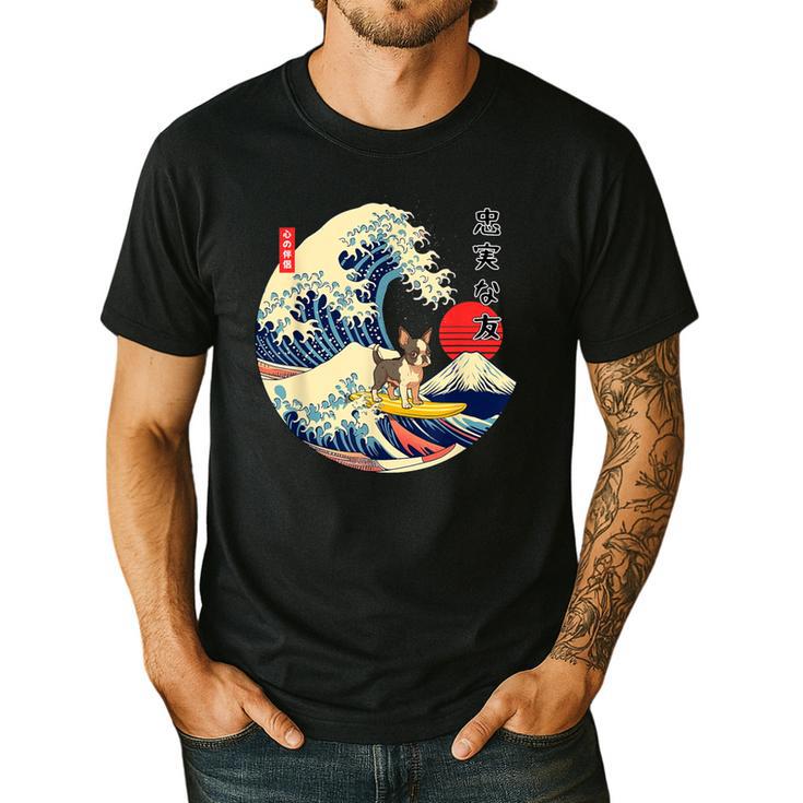 Boston Terrier Japanese Kanagawa Wave Surf Loyal Dog Men Women Kids Men's Casual T-Shirt