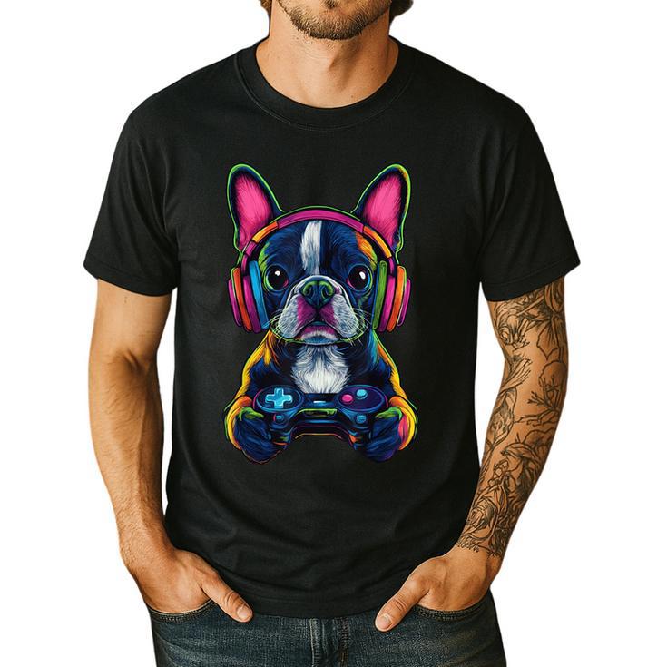 Boston Terrier Lovers Gaming Headphones Boston Terrier Men's Casual T-Shirt