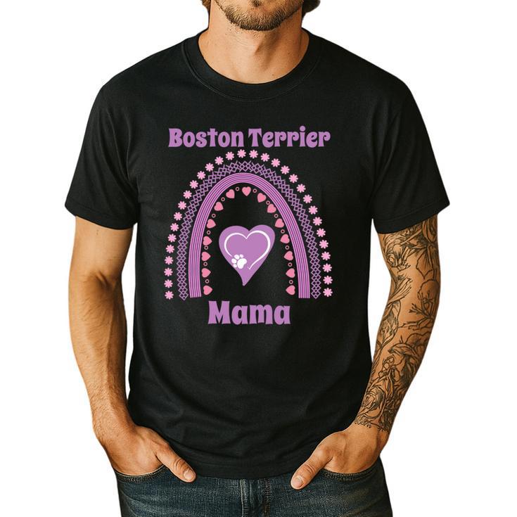 Boston Terrier Mama Cute Rainbow Paw Heart Shape Men's Casual T-Shirt