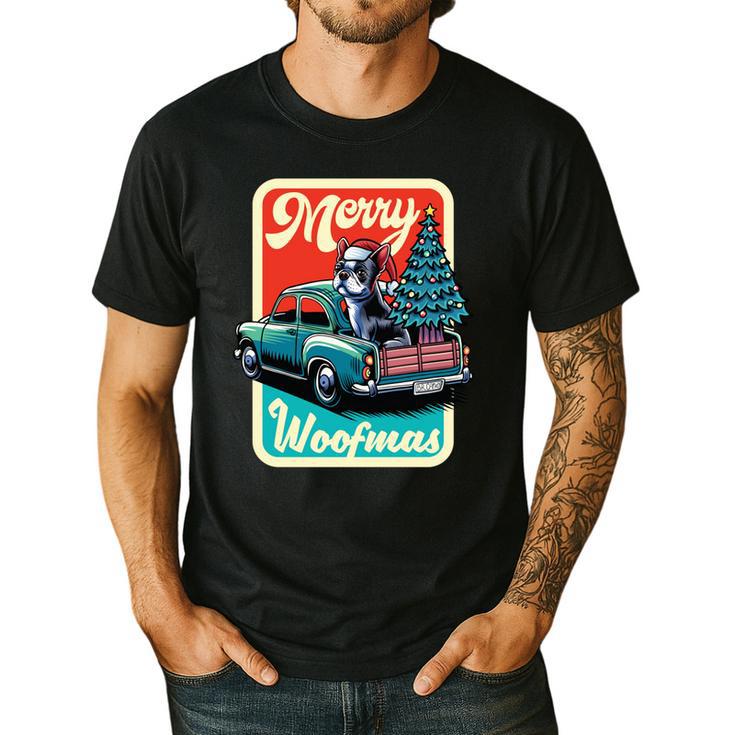 Boston Terrier Merry Christmas Tree Truck Santa Dog X-Mas Men's Casual T-Shirt