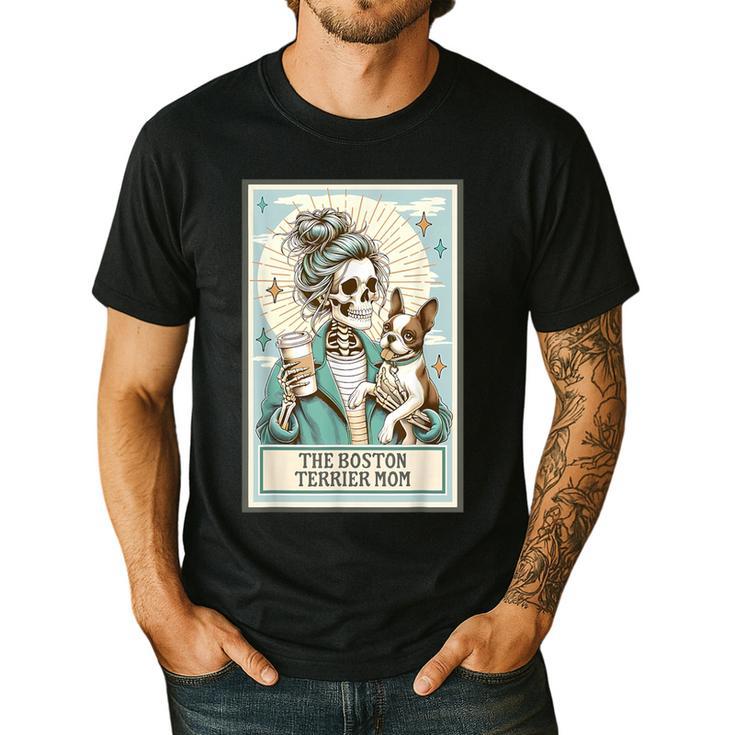 Boston Terrier Mom Skeleton Tarot Card Witch Vibes Dog Mom Men's Casual T-Shirt