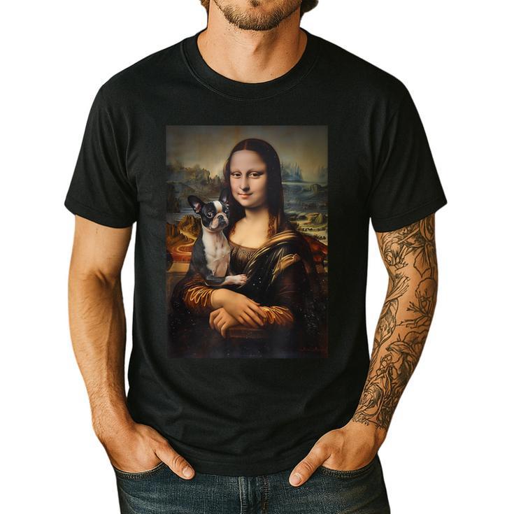 Boston Terrier Mona Lisa Painting Art Dog Mom Dad For Men Women Kids Men's Casual T-Shirt