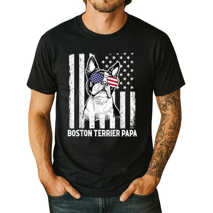 Boston Terrier Papa Cool Dog Lover USA American Flag Men Women Men's Casual T-Shirt