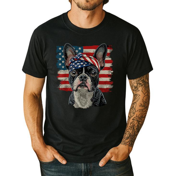 Boston Terrier Patriotic 4th Of July USA American Flag Men's Casual T-Shirt