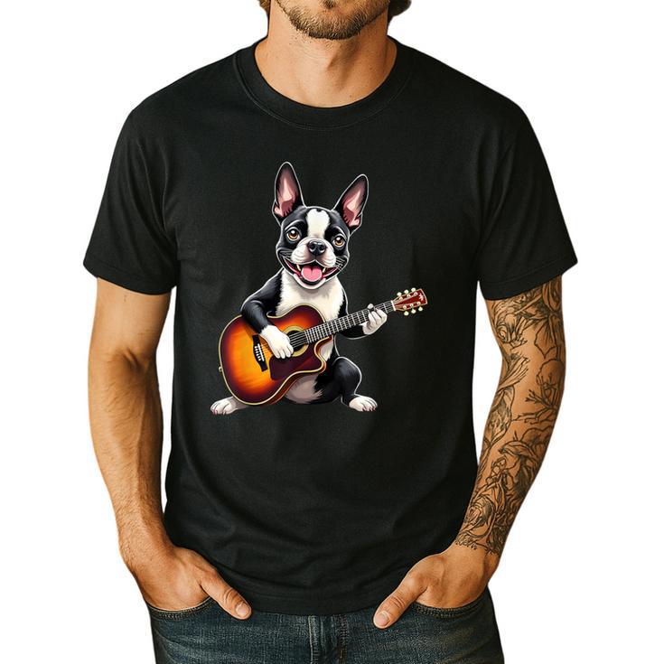 Boston Terrier Playing Guitar  Boston Terrier Men's Casual T-Shirt