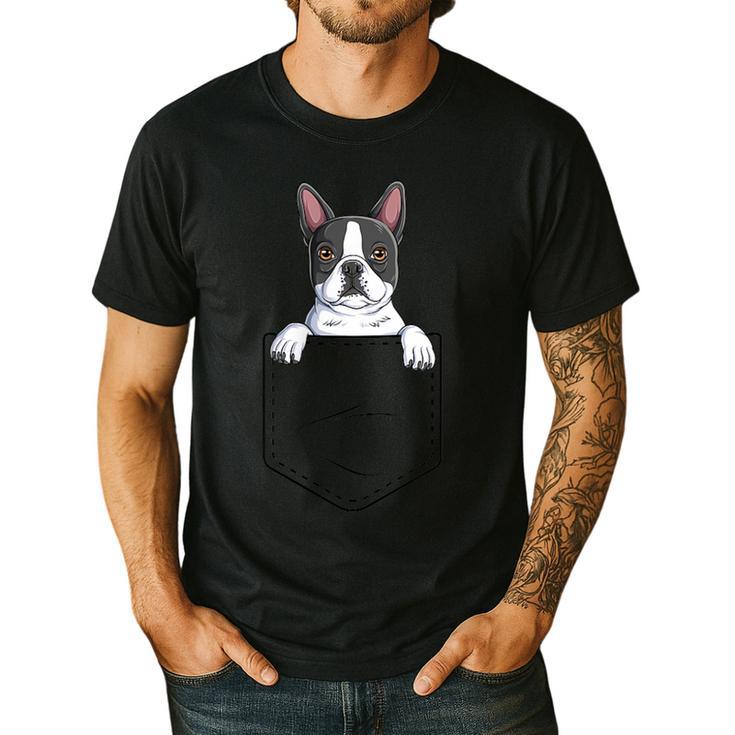 Boston Terrier In The Pocket Cute Boston Terrier Dog Lovers Men Women Girls Kids Men's Casual T-Shirt