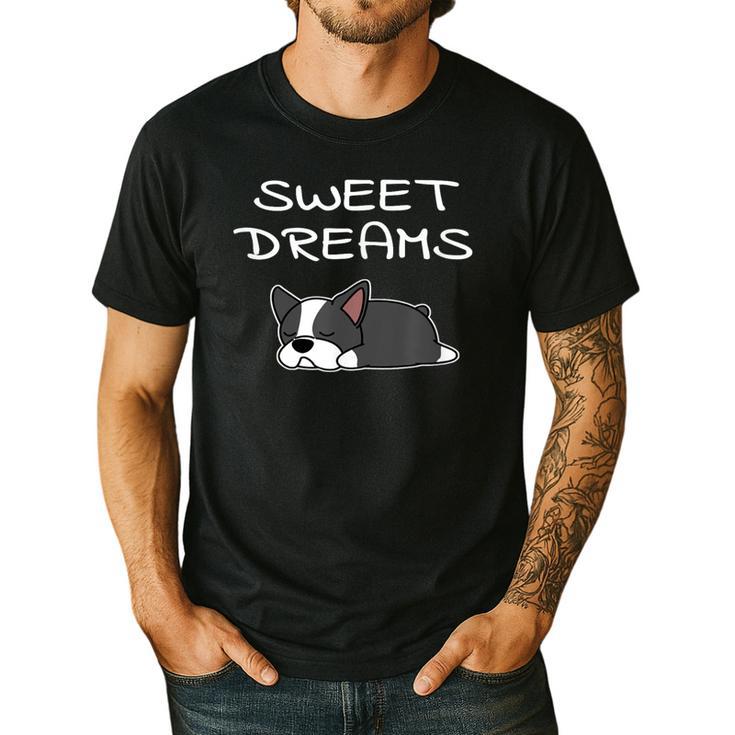 Boston Terrier Puppy Sweet Dreams Pajama For Bedtime Men's Casual T-Shirt
