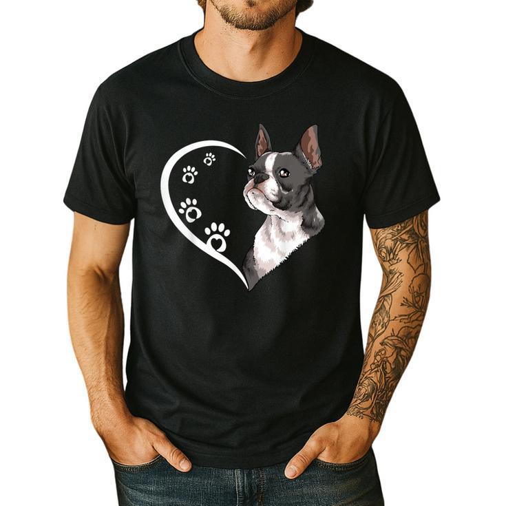 Boston Terrier Shirts For Women Girls Kids Heart Cute Men's Casual T-Shirt