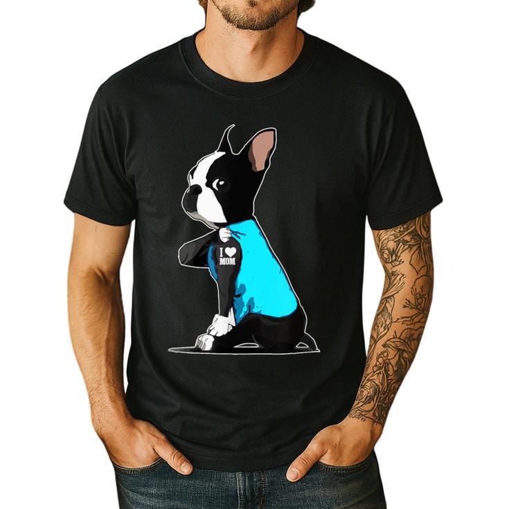 Boston Terrier Tattoos I Love Mom Men's Casual T-Shirt