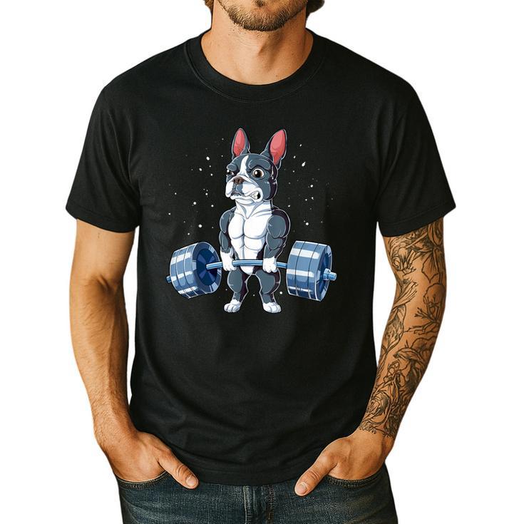 Boston Terrier Weightlifting Deadlift Men Fitness Gym Men's Casual T-Shirt