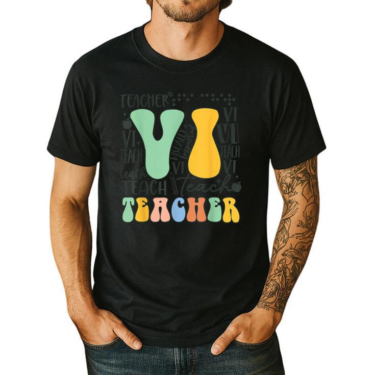 Braille Teacher Of The Visually Impaired Groovy VI Teacher Men's Casual T-Shirt