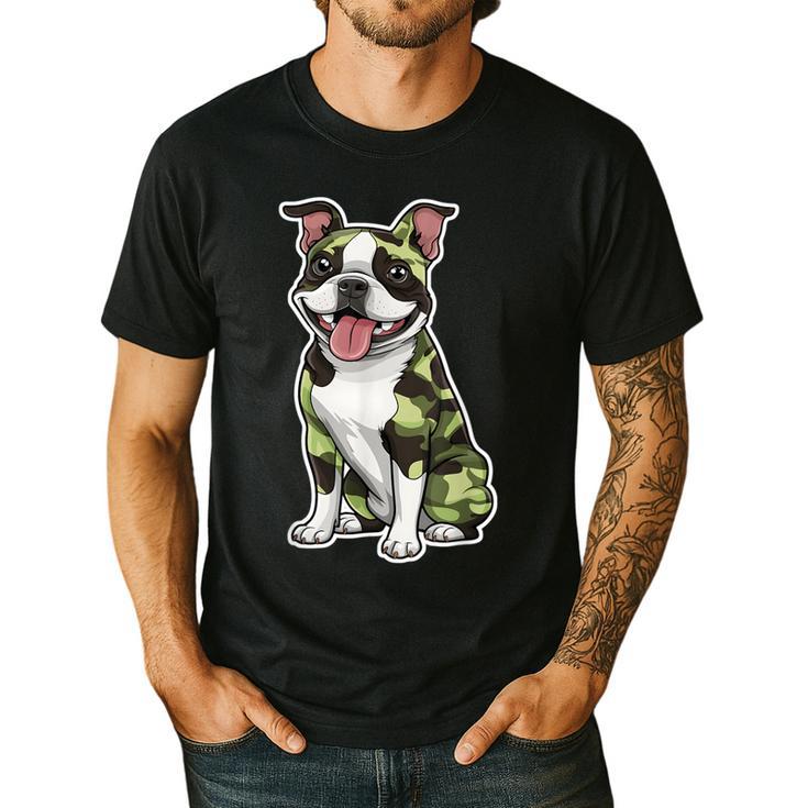 Camo Boston Terrier Pet Owner Camouflage Dog Lover Men's Casual T-Shirt
