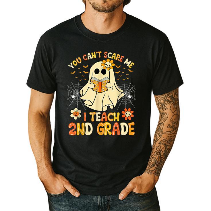 You Can't Scare Me I Teach 2nd Grade Halloween Teacher Ghost Men's Casual T-Shirt