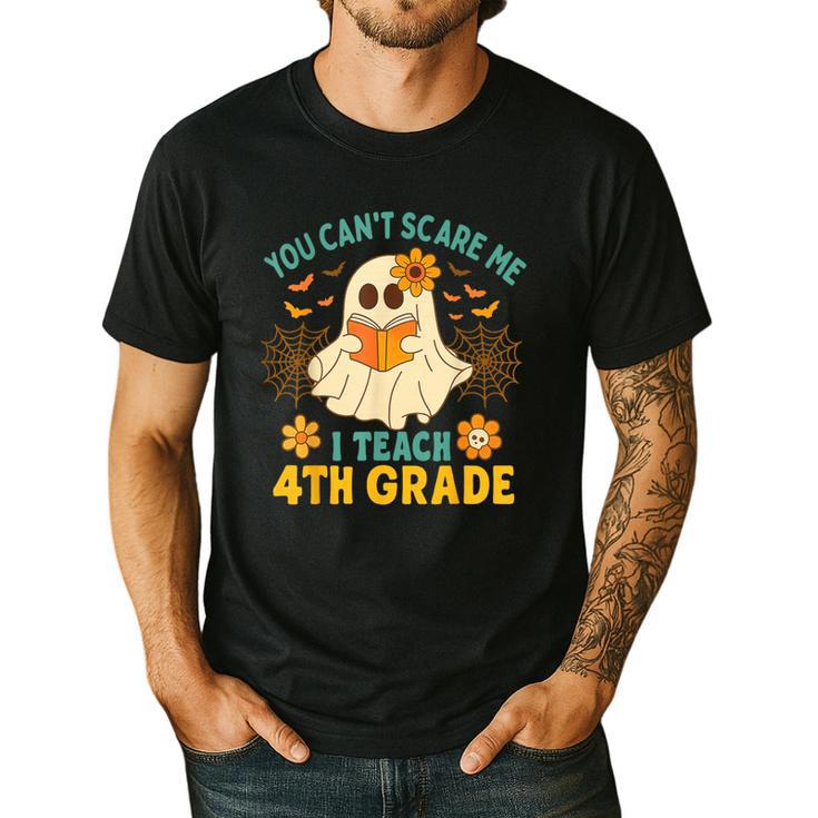 You Can't Scare Me I Teach 4th Grade Halloween Teacher Ghost Men's Casual T-Shirt