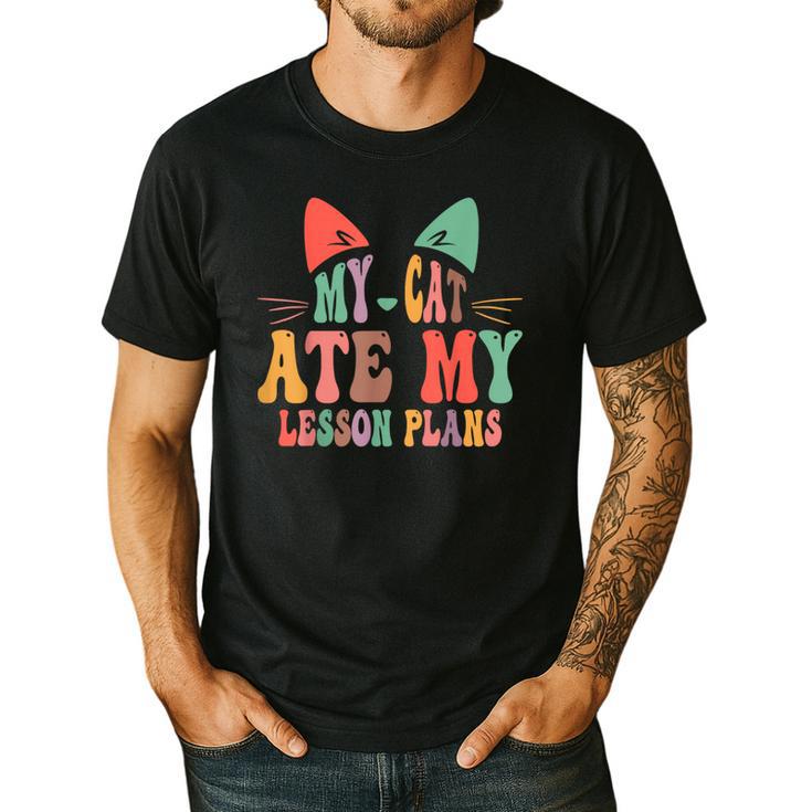 My Cat Ate My Lesson Plans Teacher Sarcastic Men's Casual T-Shirt