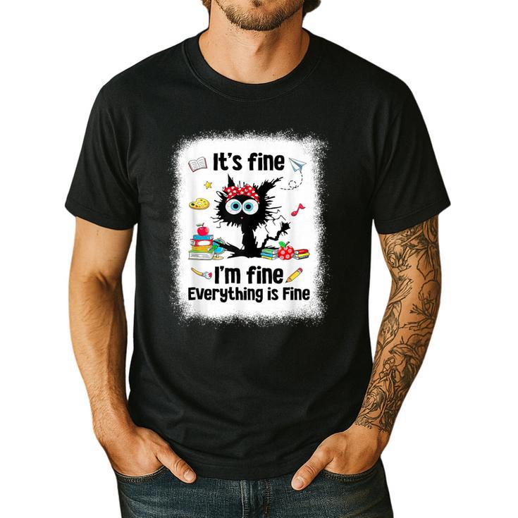 Cat It's Fine I'm Fine Everything Is Fine Teacher Life Men's Casual T-Shirt