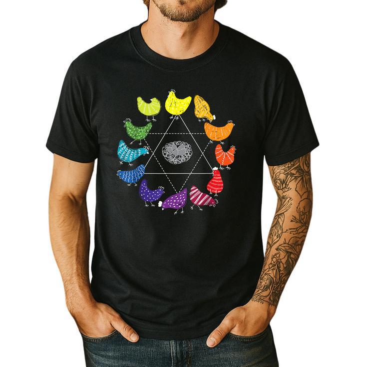 Chicken Themed Color Wheel Educational Art Teacher Artist Men Women Girls Kids Men's Casual T-Shirt