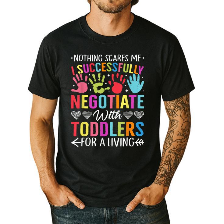 Childcare Teacher Negotiate With Toddlers Daycare Provider Men Women Girls Kids Men's Casual T-Shirt