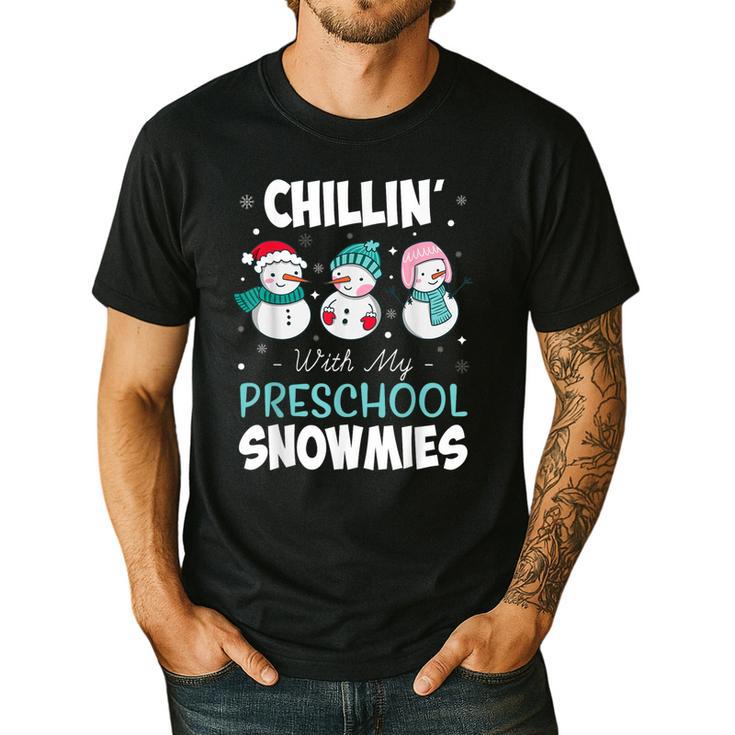 Chillin' With My Preschool Snowmies Teacher Christmas Men Women Kids Men's Casual T-Shirt
