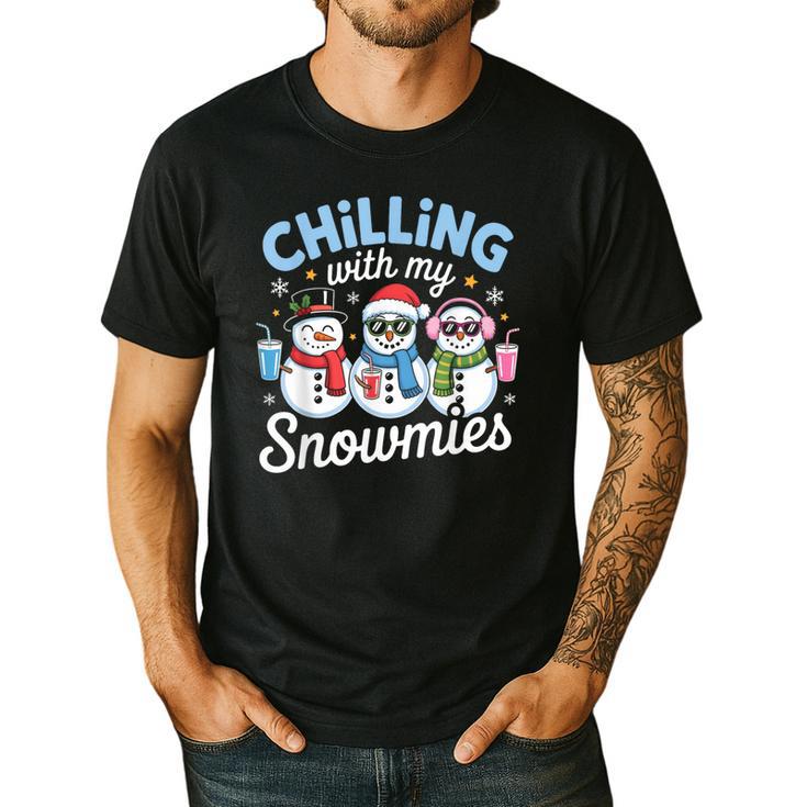 Chillin With My Snowmie Women Christmas Snowman Teacher Snow Men's Casual T-Shirt