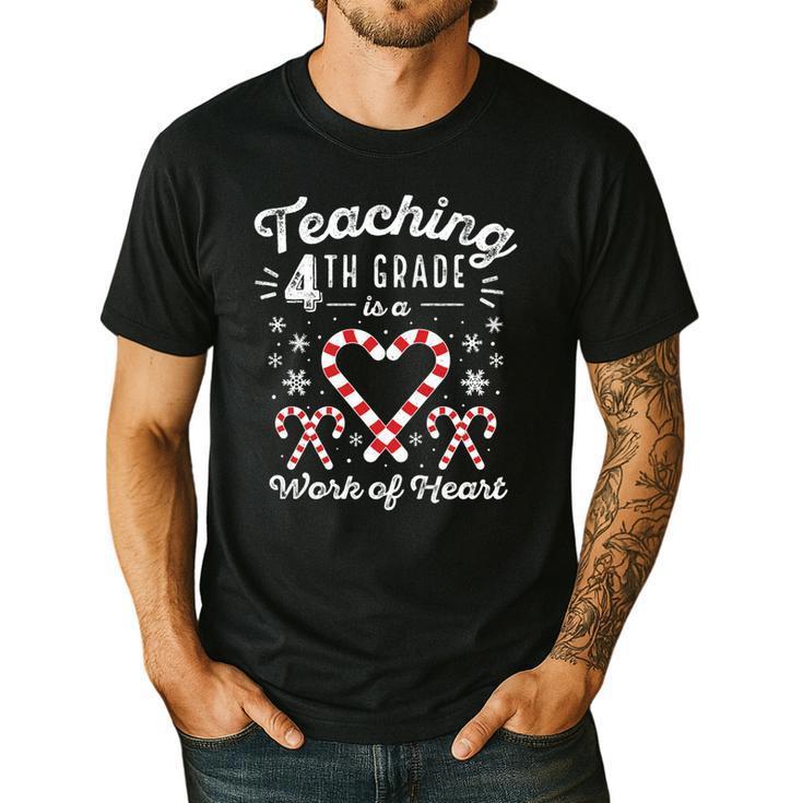 Christmas Candy Cane Work Of Heart Fourth 4th Grade Teacher Men's Casual T-Shirt Christmas Candy Cane Work Of Heart Fourth 4th Grade Teacher Men's Casual T-Shirt