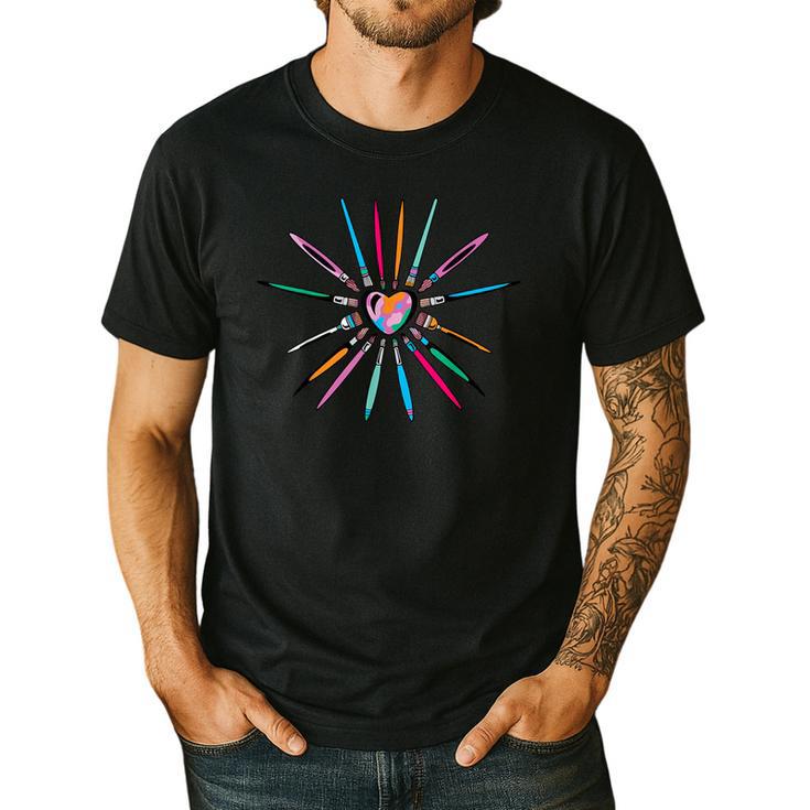 Cool Brush Heart Shape Art Teacher Paint For Artist Painter Men's Casual T-Shirt Cool Brush Heart Shape Art Teacher Paint For Artist Painter Men's Casual T-Shirt