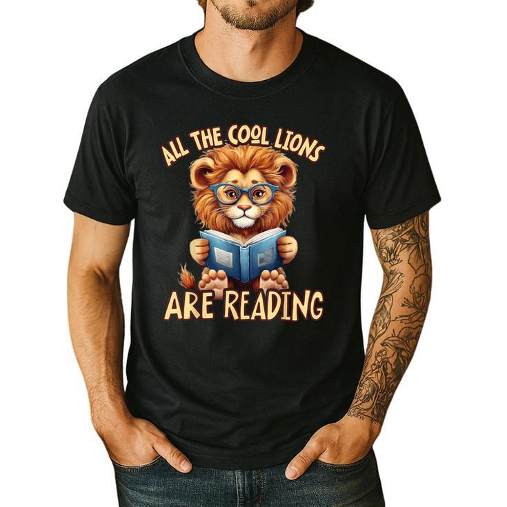 All The Cool Lions Are Reading Lion Teacher Men Women Kids Men's Casual T-Shirt