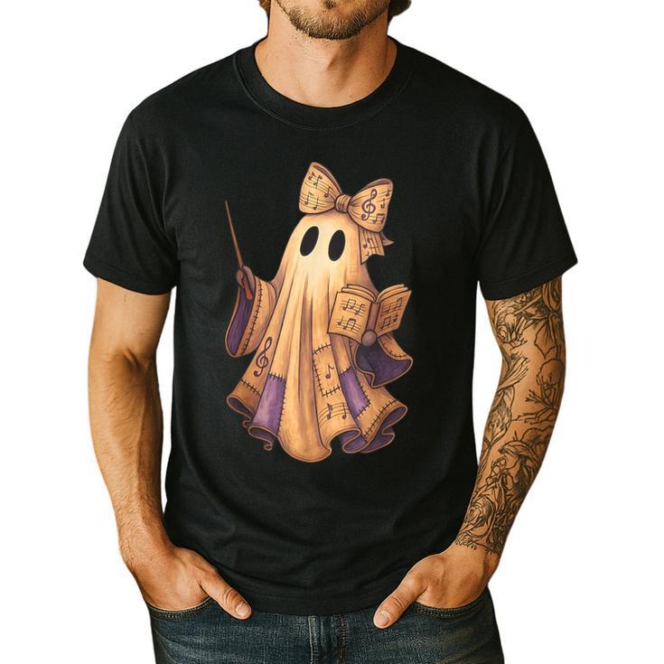 Coquette Music Note Patchwork Ghost Music Teacher Halloween Men's Casual T-Shirt