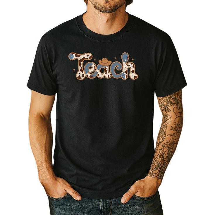 Cowhide Teacher Hat Cowboy Western Teacher Back To School Men's Casual T-Shirt