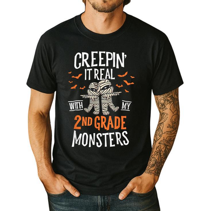 Creepin It Real With My 2nd Grade Monsters Halloween Teacher For Men Women Kids Men's Casual T-Shirt