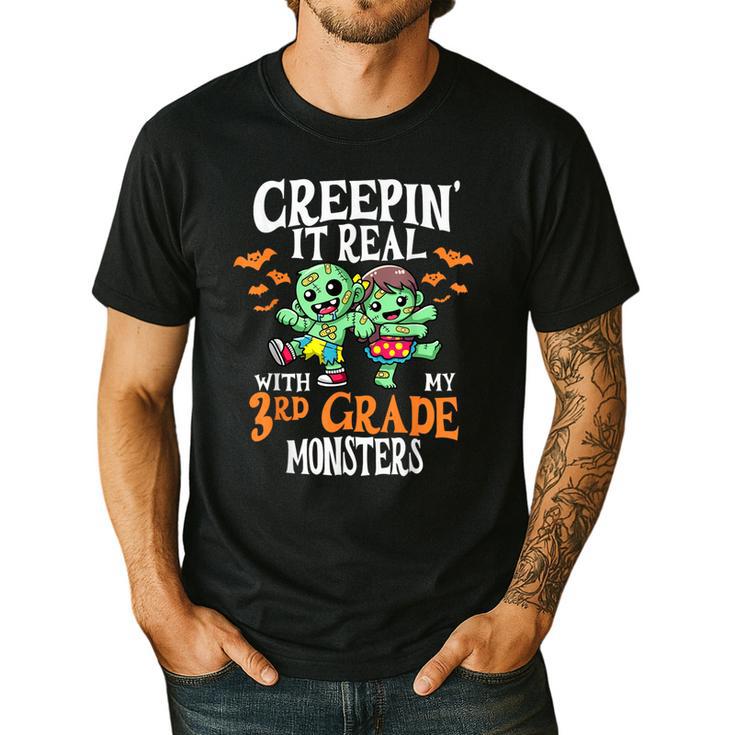Creepin It Real Monster School 3rd Grade Teacher Halloween Men's Casual T-Shirt