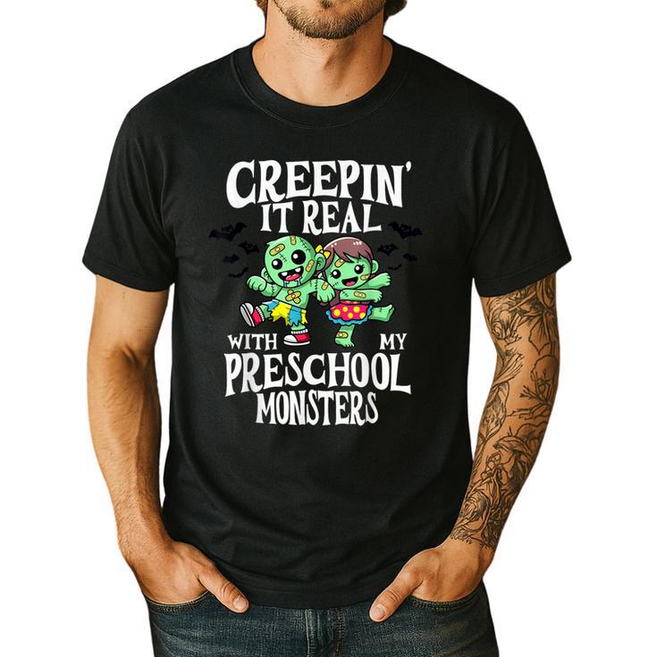 Creepin It Real Monster School Preschool Teacher Halloween Men's Casual T-Shirt Creepin It Real Monster School Preschool Teacher Halloween Men's Casual T-Shirt